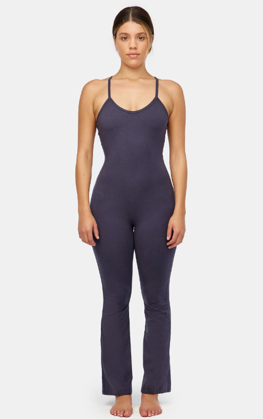 LACAUSA Womens Flow Prana Unitard Medium Charcoal Grey Yoga Tank Low Back NWT